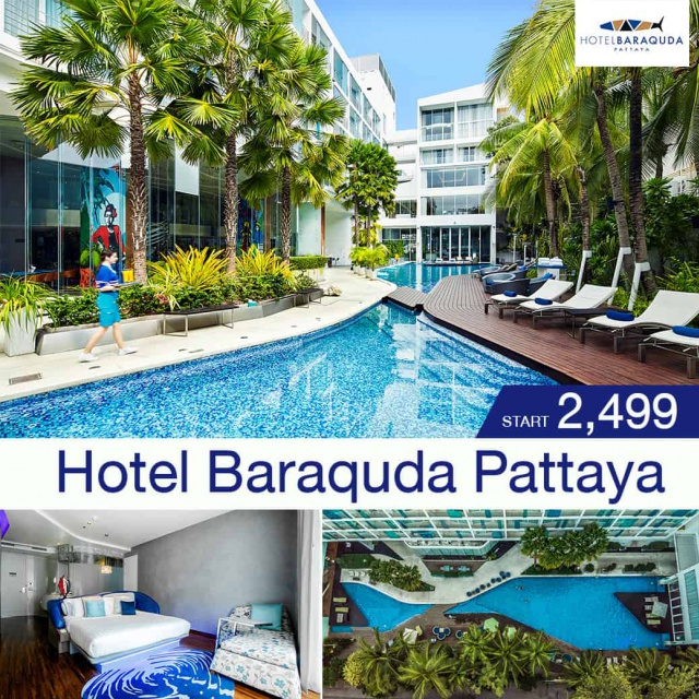 ชลบุรี Hotel Baraquda Pattaya เที่ยวภาคตะวันออก โรงแรมที่มีการตกแต่งภายในที่เก๋ไก๋และได้รับการตกแต่งในโทนสีขาวเย็นตาและโทนสีของทรายทำให้รู้สึกถึงการพักผ่อนที่เงียบสงบที่ชายหาด สีสรรในการตกแต่งที่นุ่มนวลเชื่อมโยงกับธีมของทะเล