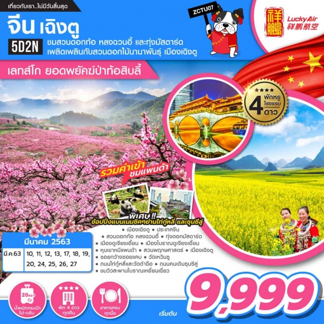  ชมสวนดอกท้อหลงฉวนอี้และทุ่งมัสตาร์ดเพลิดเพลินกับสวนดอกไม้นานาพันธุ์เมืองเฉิงตู