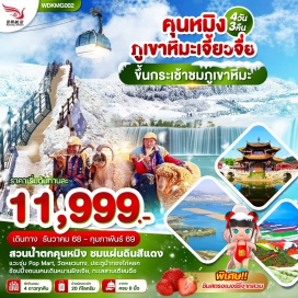 ทัวร์ สวนน้ำตกคุนหมิง (Kunming Waterfall Park)ㆍตำหนักทองจินเตี้ยน (Golden Temple Jin Dian)ㆍเมืองตงชวน (Dongchuan Town)ㆍผ่นดินสีแดงตงชวน (Dongchuan Red Land)ㆍภูเขาหิมะเจี้ยวจื่อ (Jiaozi Snow Mountain)ㆍร้านหยก (Jade Shop)ㆍร้านยา (Herbal Shop)ㆍวัดหยวนทง (Yuantong Temple)ㆍประตูม้าทองไก่หยก (Golden Rooster Gate)ㆍถนนคนเดินหนานผิงเจีย (Nanping Pedestrian Street)ㆍPOP MART
#เที่ยวเต็มไม่มีวันอิสระ