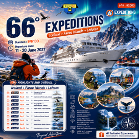 ทัวร์ไอซ์แลนด์ สกายลากูน (Sky Lagoon) ㆍ คาบสมุทรสไนล์แฟลซเนส (Snæfellsnes Peninsula) ㆍ ภูเขาคิร์กจูเฟลล์ (Kirkjufell) ㆍ บอร์การ์ฟยอร์ดูร์ (Borgarfjörður) ㆍ เซย์ดิสฟยอร์ดูร์ (Seyðisfjörður) ㆍ เกาะวาการ์ (Vágar) ㆍ ทอร์ชาวน์ (Tórshavn) ㆍ เรือสำราญกลางทะเล (Cruise at Sea) ㆍ เรเน (Reine) ㆍ โลโฟเทน (Lofoten)