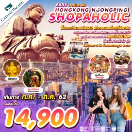 ทัวร์ฮ่องกง ฮ่องกง – กระเช้านองปิง 360 –  หมู่บ้านนองปิง – พระใหญ่โป้วหลิน –  อิสระช้อปปิ้งCity Gate Outlet วัดแชกงหมิว – วัดหวังต้าเซียน – โรงงานจิวเวอรี่ – ร้านหยก – เจ้าแม่กวนอิม หาดรีพัลส์เบย์ – จุดชมวิว วิคตอเรียพีค (Mid level of the peak) - ช้อปปิ้งจิมซาจุ่ยและโอเชี่ยนเทอร์มินอล - อิสระท่องเที่ยวช็อปปิ้งตามอัธยาศัย หรือซื้อบัตรเข้าสวนสนุกฮ่องกงดิสนีย์แลนด์