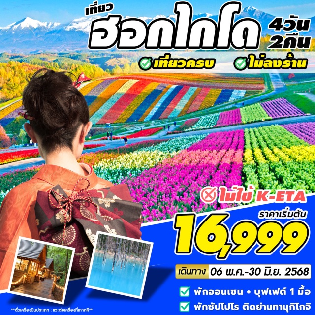 ฮอกไกโด น้ำตกชิโรฮิเงะ ทุ่งดอกไม้ 4 ฤดู ออนเซ็น เที่ยวฮอกไกโด ชมทุ่งดอกไม้ 4 ฤดู ช้อปปิ้งย่านทานุกิโคจิ