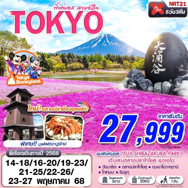 โตเกียว นาริตะ หุบเขาโอวาคุดานิ วัดนาริตะ ตลาดปลาโทโยสุ หุบเขาโอวาคุดานิ โกเทมบะ ชินจูกุ#มีวันอิสระ