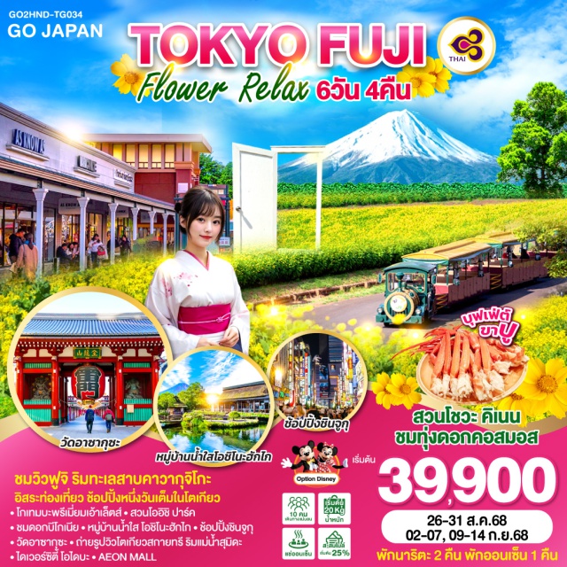 โตเกียว ฟูจิ แช่น้ำแร่ธรรมชาติ อิสระท่องเที่ยว1วัน ชมวิวฟูจิ ริมทะเลสาบคาวากุจิโกะ อิสระท่องเที่ยว ข้อปปิ้งหนึ่งวันเต็มในโตเกียว
ㆍโกเทมบะพรีเมี่ยมเอ้าเล็ตส์ㆍสวนโออิชิ ปาร์ค
ㆍชมดอกบีโกเนียㆍหมู่บ้านน้ำใส โอชิโนะฮักไกㆍช้อปปิ้งชินจูกุ
ㆍวัดอาซากุซะㆍถ่ายรูปวิวโตเกียวสกายทรี ริมแม่น้ำสุมิดะ
ㆍไดเวอร์ซิตี้ โอโดบะㆍAEON MAL

#มีวันอิสระ