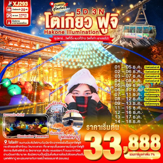 โตเกียว นาริตะ ฮาโกเนะ วัดอาซากุสะ ช้อปปิ้งถนนนากามิเสะ หมู่บ้านโอชิโนะฮัคไค งานประดับไฟฮานะโนะมิยาโกะ ออนเซ็น + ขาปูยักษ์ ฮาโกเนะ กระเช้าลอยฟ้าฮาโกเนะ โคมากะตาเกะ ย่านโอไดบะ ห้างไดเวอร์ซิตี้ ย่านเมืองเก่าชิบามาตะ โทโยสุ เซนเคียคุ บันไร ชมแมวยักษ์ 3 มิติ พร้อมช้อปปิ้ง ย่านชินจูกุ#เที่ยวเต็มไม่มีวันอิสระ