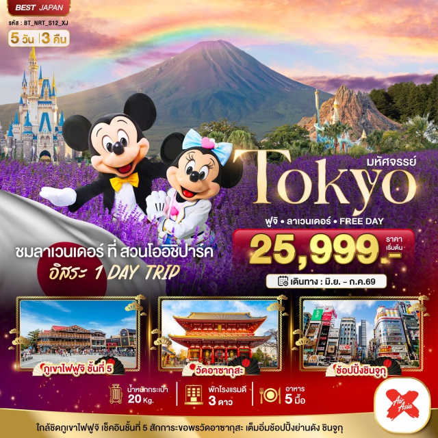 อาซากุสะ ฟูจิ โตเกียว วัดอาซากุสะ (Sensoji Temple) ㆍ ถนนนากามิเสะ (Nakamise Street) ㆍ สวนโออิชิปาร์ค (Oishi Park) ㆍ ภูเขาไฟฟูจิ ชั้น 5 (Mt. Fuji 5th Station) ㆍ ชินจูกุ (Shinjuku) #มีวันอิสระ