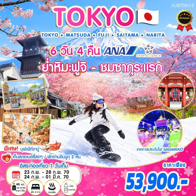 คันโต โตเกียว ฟูจิ วัดอาซากุสะ เทศกาลดอกซากุระมัตสึดะ (Matsuda Sakura Festival) ㆍ โกเทมบะ เอ้าท์เล็ต (Gotemba Premium Outlets) ㆍ ลานสกีฟูจิเท็น (Fujiten Ski Resort) ㆍ พิธีชงชาญี่ปุ่น (Japanese Tea Ceremony) ㆍ เทศกาลประดับไฟ Sagamiko Illumillion (Sagamiko Illumination) ㆍ โตเกียวดิสนีย์แลนด์ (Tokyo Disneyland) ㆍ เมืองเก่าคาวาโกเอะ (Little Edo Kawagoe) ㆍ ศาลเจ้าฮิคาวะ (Hikawa Shrine) ㆍ วัดอาซากุสะ (Sensoji Temple) ㆍ โตเกียวสกายทรี (Tokyo Skytree) ㆍ เก็บสตรอว์เบอร์รี่ (Strawberry Picking) ㆍ วัดนาริตะซัน ชินโชจิ (Naritasan Shinshoji Temple) #มีวันอิสระ #ดิสนีย์แลนด์