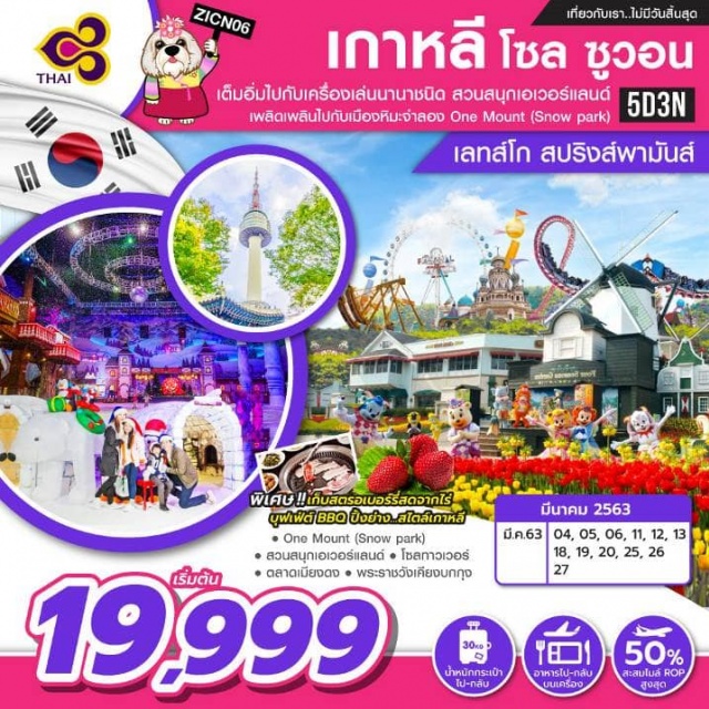  เต็มอิ่มไปกับเครื่องนานาชนิดสวนสนุกเอเวอร์แลนด์เต็มวันเพลิดเพลินไปกับเมืองหิมะจำลองONEMOUNTคล้องกุญแจรักสุดโรแมนติกที่โซลทาวเวอร์ช้อปปิ้งเมียงดง