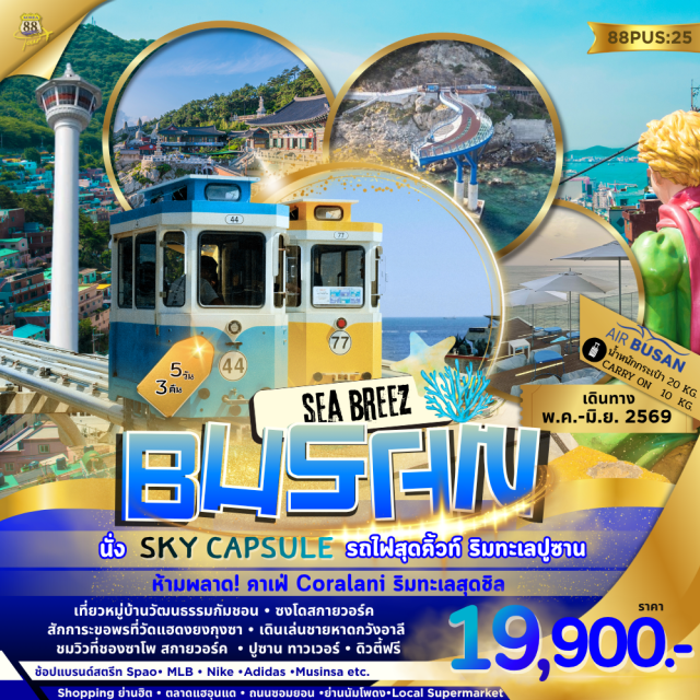 ปูซาน กัมชอน แฮอุนแด หมู่บ้านกัมชอน (Gamcheon Culture Village) ㆍ วัดแฮดงยงกุงซา (Haedong Yonggungsa Temple) ㆍ ชายหาดกวังอาลี (Gwangalli Beach) ㆍ ปูซานทาวเวอร์ (Busan Tower) ㆍ ชองซาโพสกายวอร์ค (Cheongsapo Skywalk) #เที่ยวเต็มไม่มีวันอิสระ