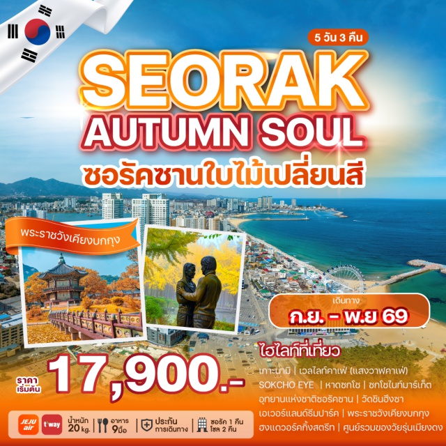 อินชอน นามิ ซอรัคซาน กาะนามิ (Nami Island) ㆍ อุทยานแห่งชาติซอรัคซาน (Seoraksan National Park) ㆍ เอเวอร์แลนด์ (Everland) ㆍ พระราชวังเคียงบกกุง (Gyeongbokgung Palace) ㆍ ฮงแดวอร์คกิ้งสตรีท (Hongdae Walking Street) #เที่ยวเต็มไม่มีวันอิสระ #ไหว้พระ