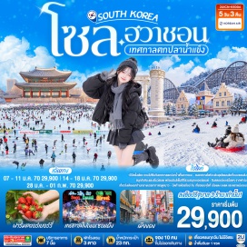 ทัวร์เกาหลี เทศกาลตกปลาน้ำแข็ง (Ice Fishing Festival) ㆍ เทศกาลโคมไฟถนนซอนดึง (Seondeung Street Lantern Festival) ㆍ ฟาร์มสตอเบอร์รี่ (Strawberry Farm) ㆍ สวนสนุกเอเวอร์แลนด์ (Everland Theme Park) ㆍ ฮงแด (Hongdae) ㆍ ศูนย์เครื่องสำอาง (Cosmetic Center) ㆍ พระราชวังเคียงบก (Gyeongbokgung Palace) ㆍ พิพิธภัณฑ์สาหร่าย (Seaweed Museum) ㆍ เมียงดง (Myeongdong) ㆍ ศูนย์สมุนไพร (Herb Center) ㆍ ตลาดมังวอน (Mangwon Market)