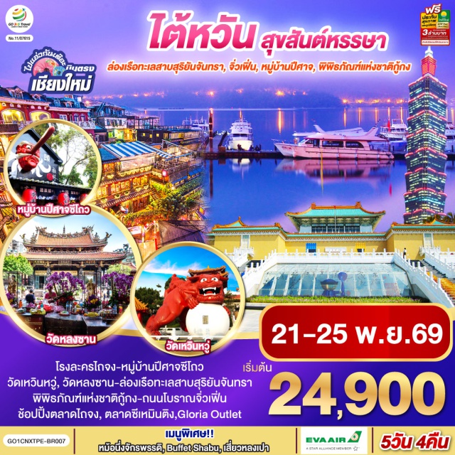 ไถจง ทะเลสาบสุริยันจันทรา ไทเป ซีเหมินติง จิ๋วเพิ่น ตึกไทเป 101 โรงละครแห่งชาติไถจง (National Taichung Theater) ㆍ หมู่บ้านปีศาจซีโถว (Xitou Monster Village) ㆍ วัดเหวินหวู่ (Wenwu Temple) ㆍ ทะเลสาบสุริยันจันทรา (Sun Moon Lake) ㆍ ตลาดไถจง (Taichung Night Market) ㆍ ตึกไทเป 101 (Taipei 101) ㆍ ตลาดซีเหมินติง (Ximending Night Market) ㆍ วัดหลงซาน (Longshan Temple) ㆍ ถนนโบราณจิ๋วเพิ่น (Jiufen Old Street)