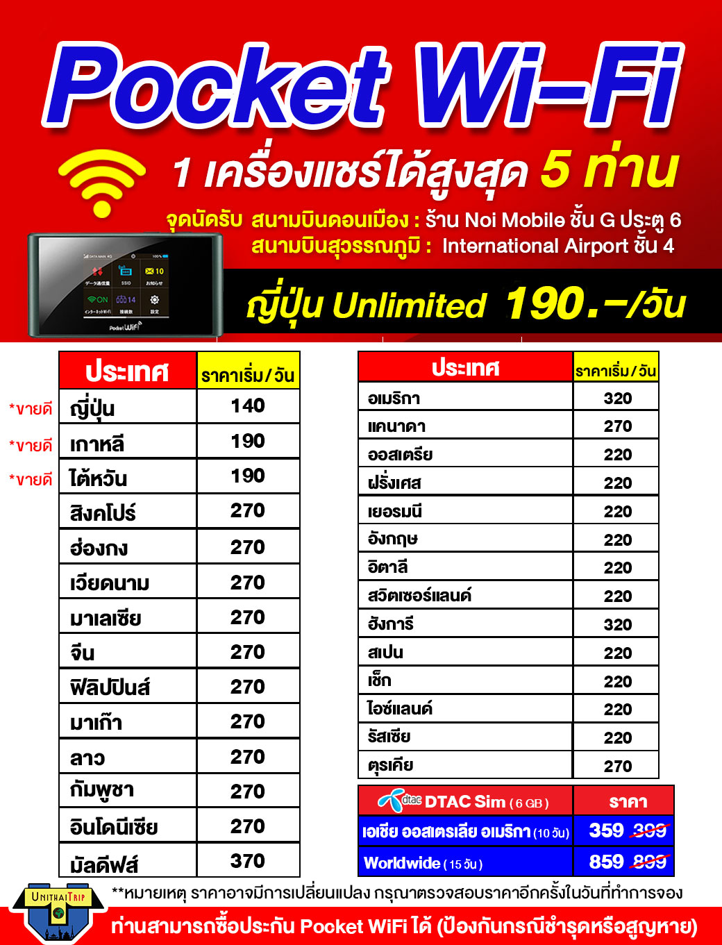 Unithai Pocket WIFI / Travel Sim
